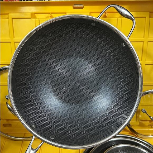 HEXCLAD 7 Piece Nonstick Stainless Steel Frying Pan Set 8 10 12" Lids Wok M $600 - Picture 3 of 10